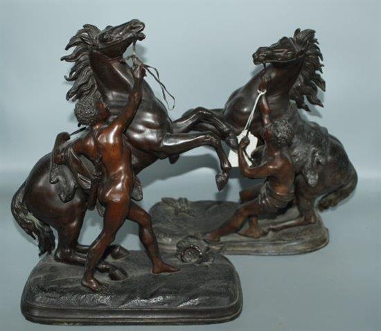 Pair Spelter Marly horse groups